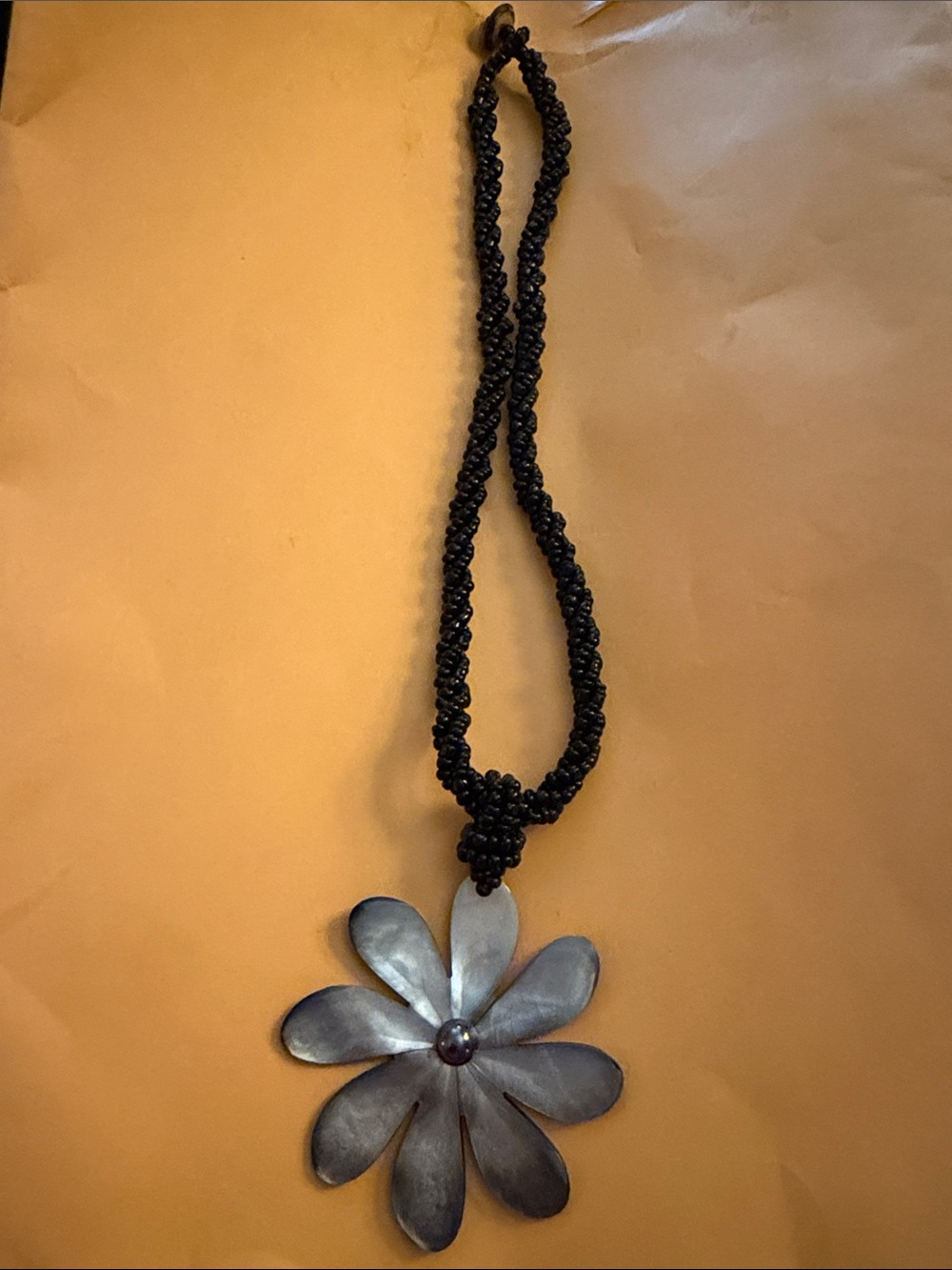 Black and Gray Floral Pendant Necklace - Brand unknown